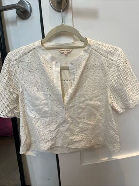 Rebecca Taylor White Eyelet Short-Sleeve Blouse